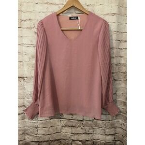 Aifer Top Womens Medium Salmon Pink Pleated Balloon Sleeves Dainty Flowy Lined